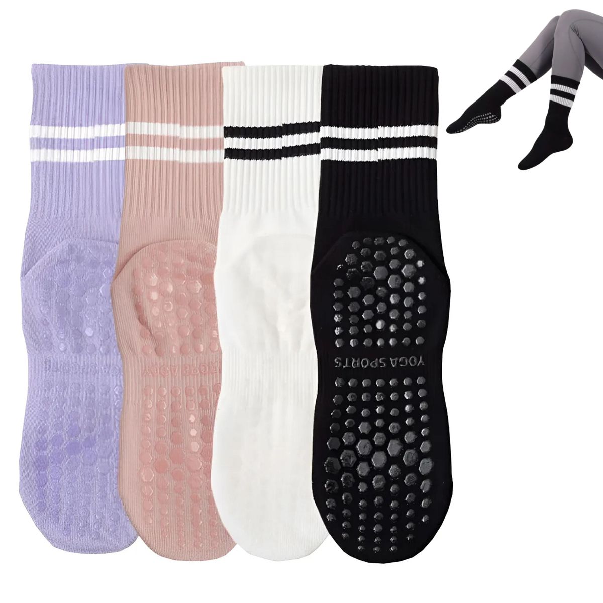 ATURE - Paquete De 4 Pares De Calcetines Antideslizantes Para Yoga