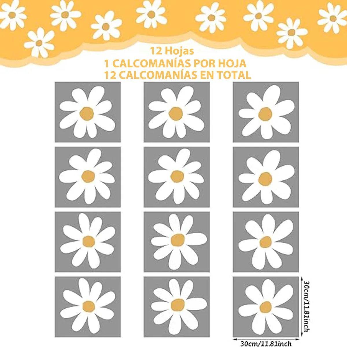 WELDMON - Paquete de 12 Pegatinas Decorativas para Pared (Margarita)