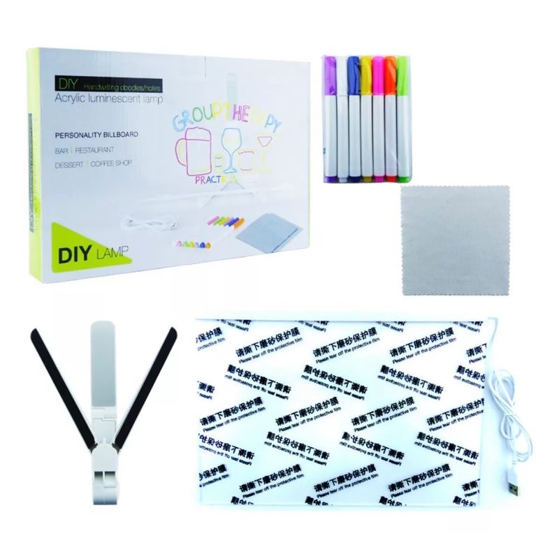 GENERICO - Pizarra Led Acrilica 20x30 Cm Transparente C Luz + Colores