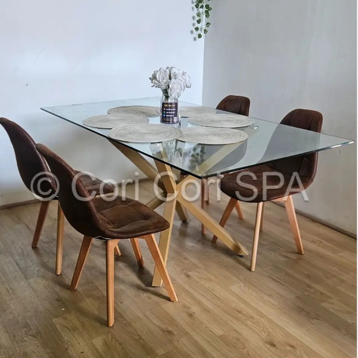 CORI CORI - Comedor Madrid 140x80 cm + 4 Sillas Capitonné Vintage