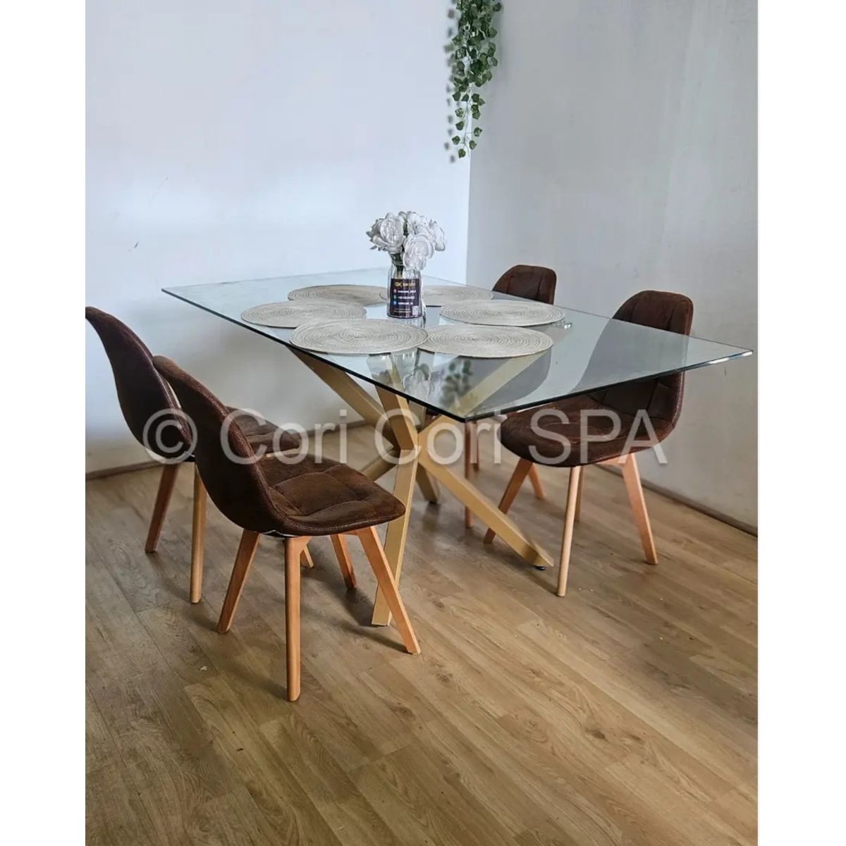 CORI CORI - Comedor Madrid 140x80 cm + 4 Sillas Capitonné Vintage