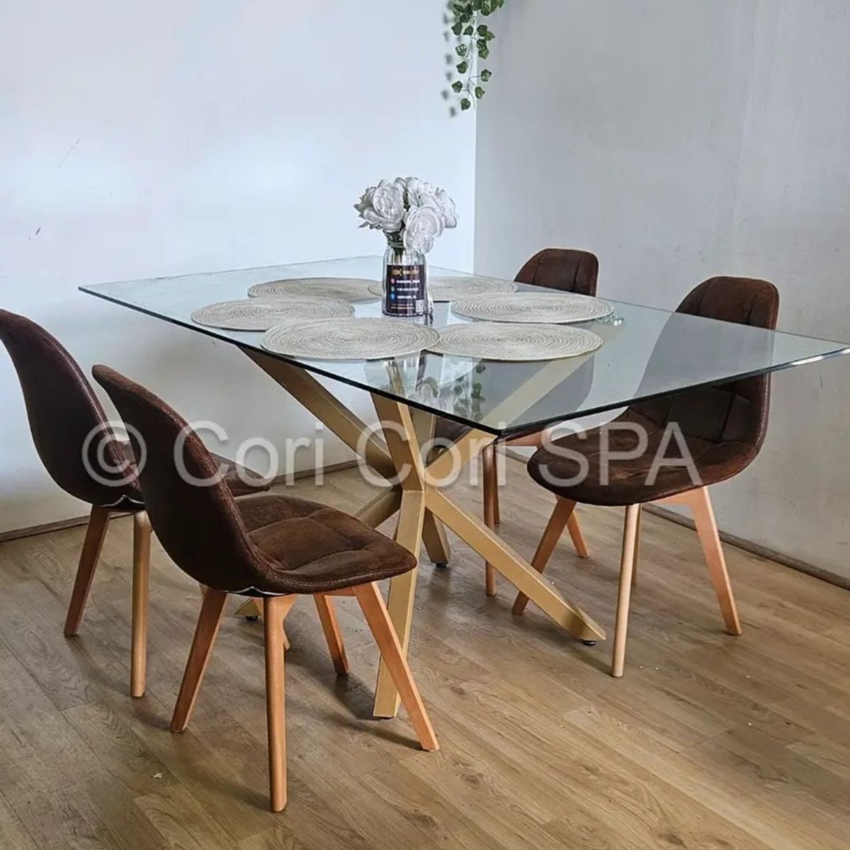 CORI CORI - Comedor Madrid 140x80 cm + 4 Sillas Capitonné Vintage