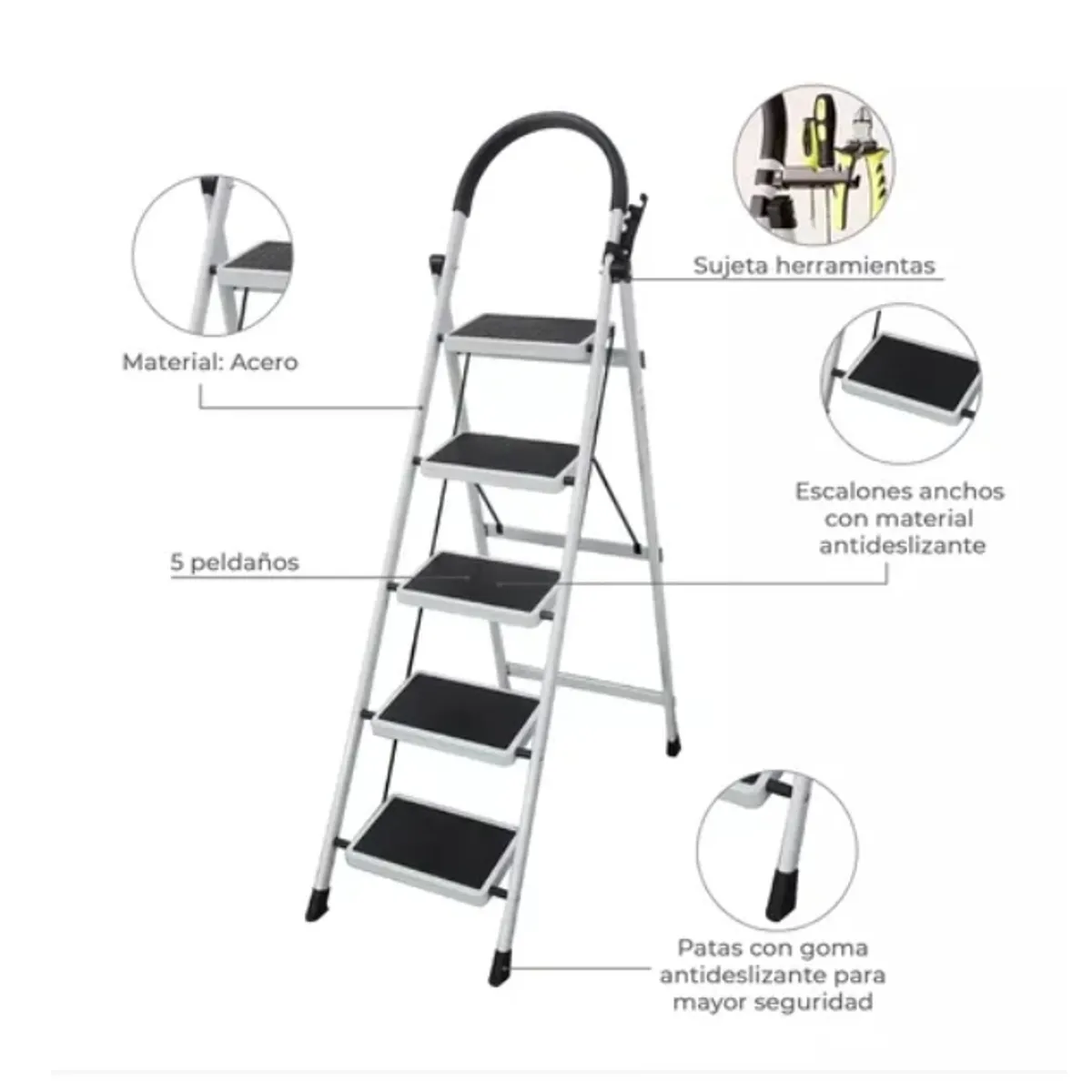 GENERICO - Escalera De Tijera Plegable Escala 5 Peldaños Antideslizante