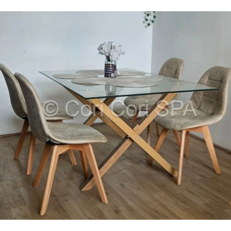 CORI CORI - Comedor Medlock 120 x 80cm + 4 Sillas Capitonne Ecocuero Vintage…