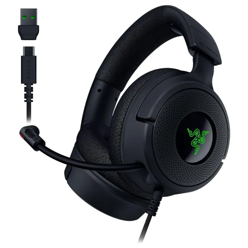 RAZER - Razer Kraken V4 X Audífonos Gamer 7.1 USB-C Micrófono Retráctil Negro