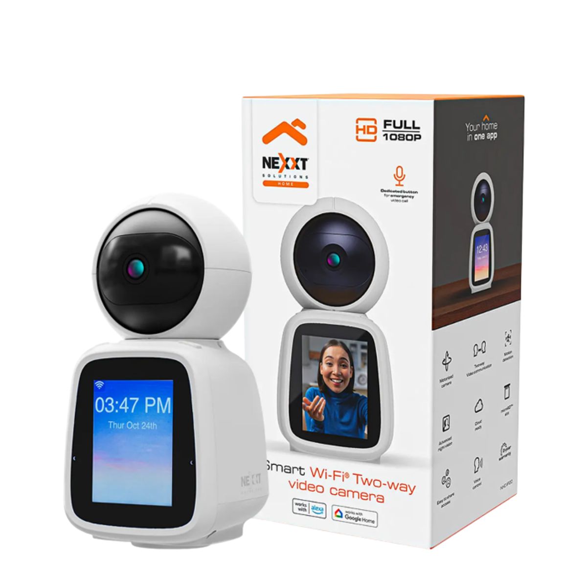 NEXXT SOLUTIONS - Nexxt NHC-IP20 Cámara PTZ Inteligente Wi-Fi, Full HD 1080p, Audio Bidireccional, Visión Nocturna y Botón de Emergencia