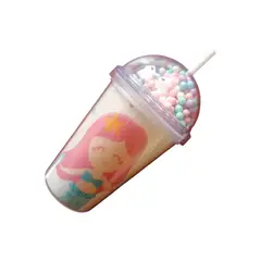 GENERICO - Vaso Con Bombilla Diseño Sirena Con Pelotitas 350 Ml Blanco Sirenita