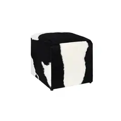 GENERICO - Puff de Cuero Vacuno Modelo Patagonia - Blanco y Negro