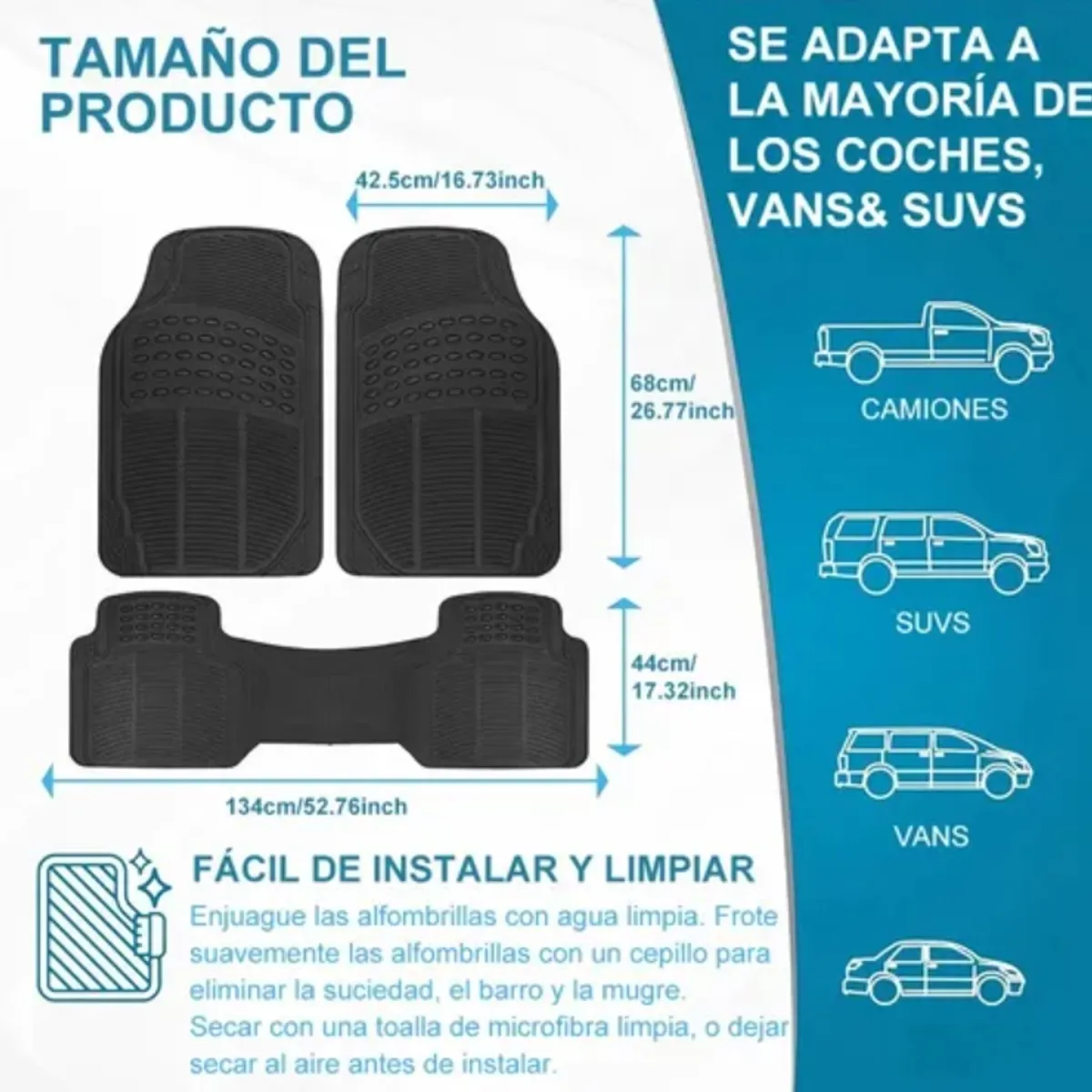 GENERICO - Alfombra Piso De Goma Auto Universal 3 Piezas Camello