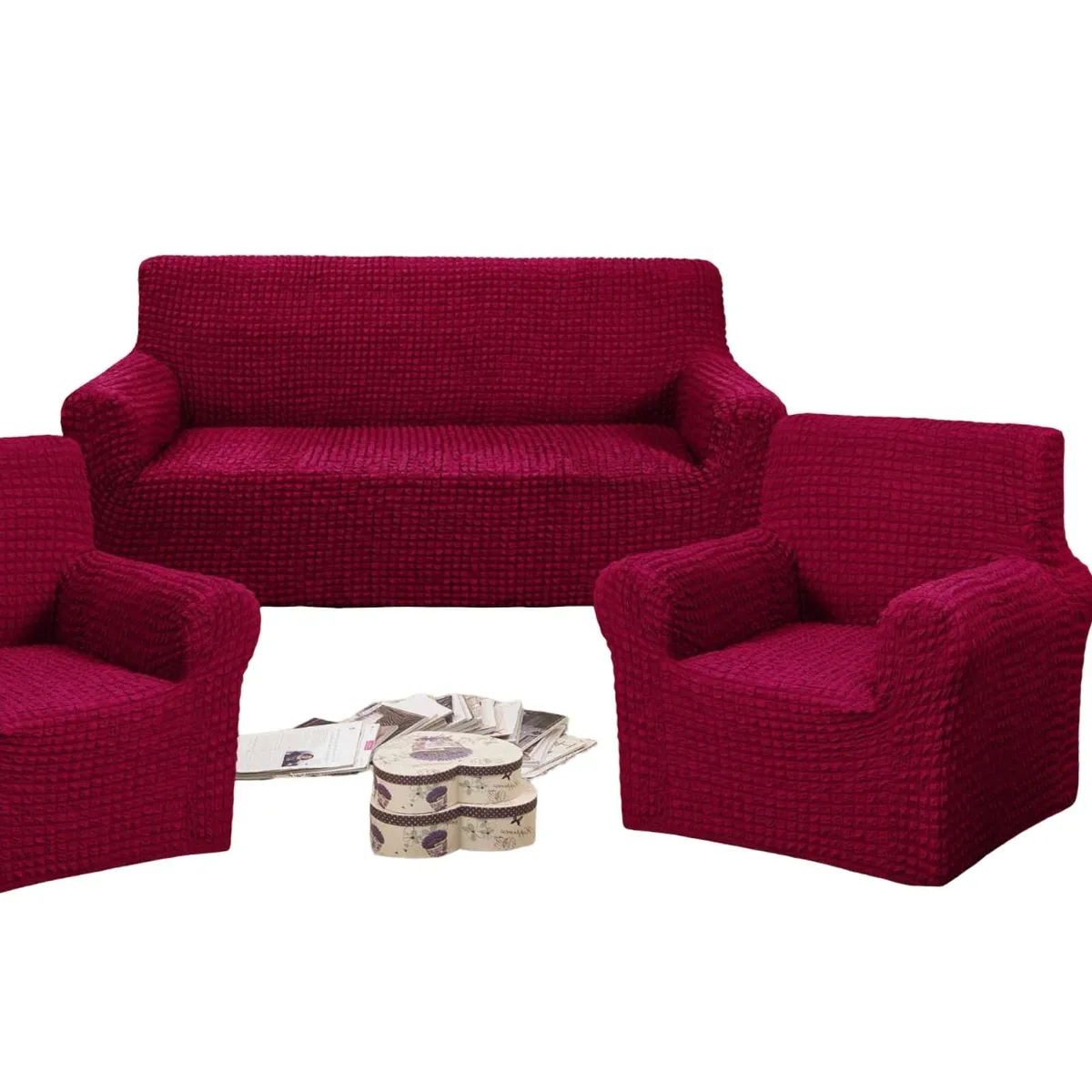 GENERICO - SET DE FUNDAS DE SOFA 3+1+1 - DISEÑO CUADRILLE BURDEO