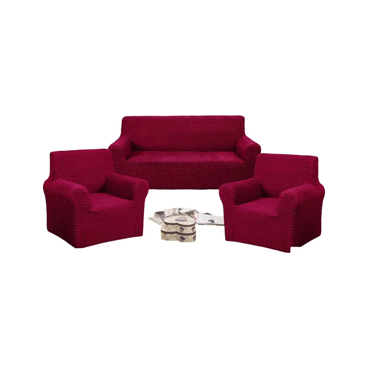 GENERICO - PACK DE FUNDAS DE SOFA 3+1+1 - DISEÑO CUADRILLE BURDEO