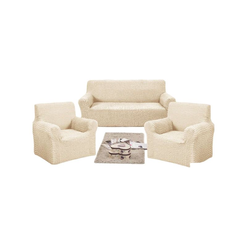 GENERICO - JUEGO DE FUNDAS DE SOFA 3+1+1 - DISEÑO CUADRILLE BLANCO