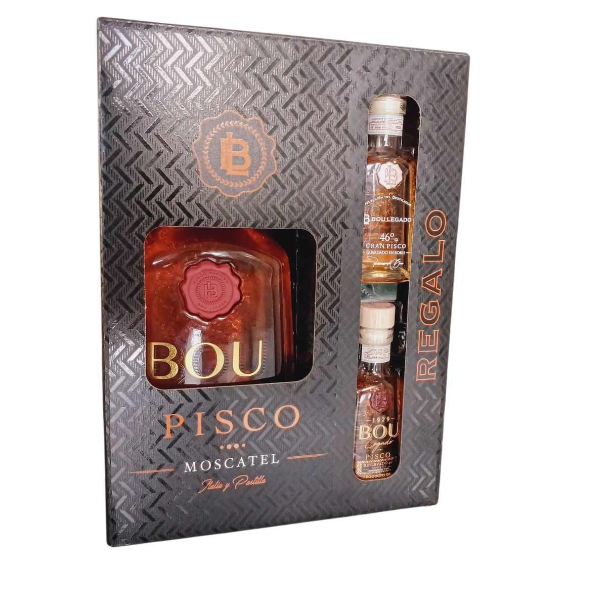 BOU - Pisco Bou Legado GANADOR MEJOR PISCO DEL MUNDO 7Años Guarda + Miniaturas