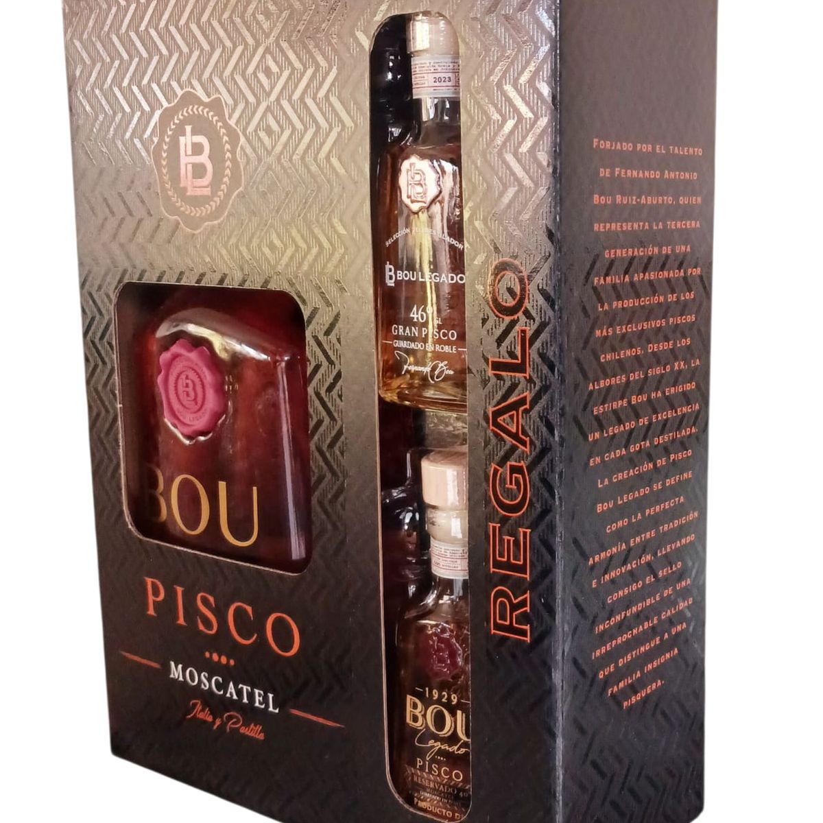 BOU - Pisco Bou Legado GANADOR MEJOR PISCO DEL MUNDO 7Años Guarda + Miniaturas