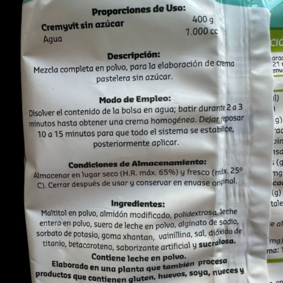 GENERICO - Crema Pastelera Cremyvit Sin Azucar En Polvo Puratos 400g