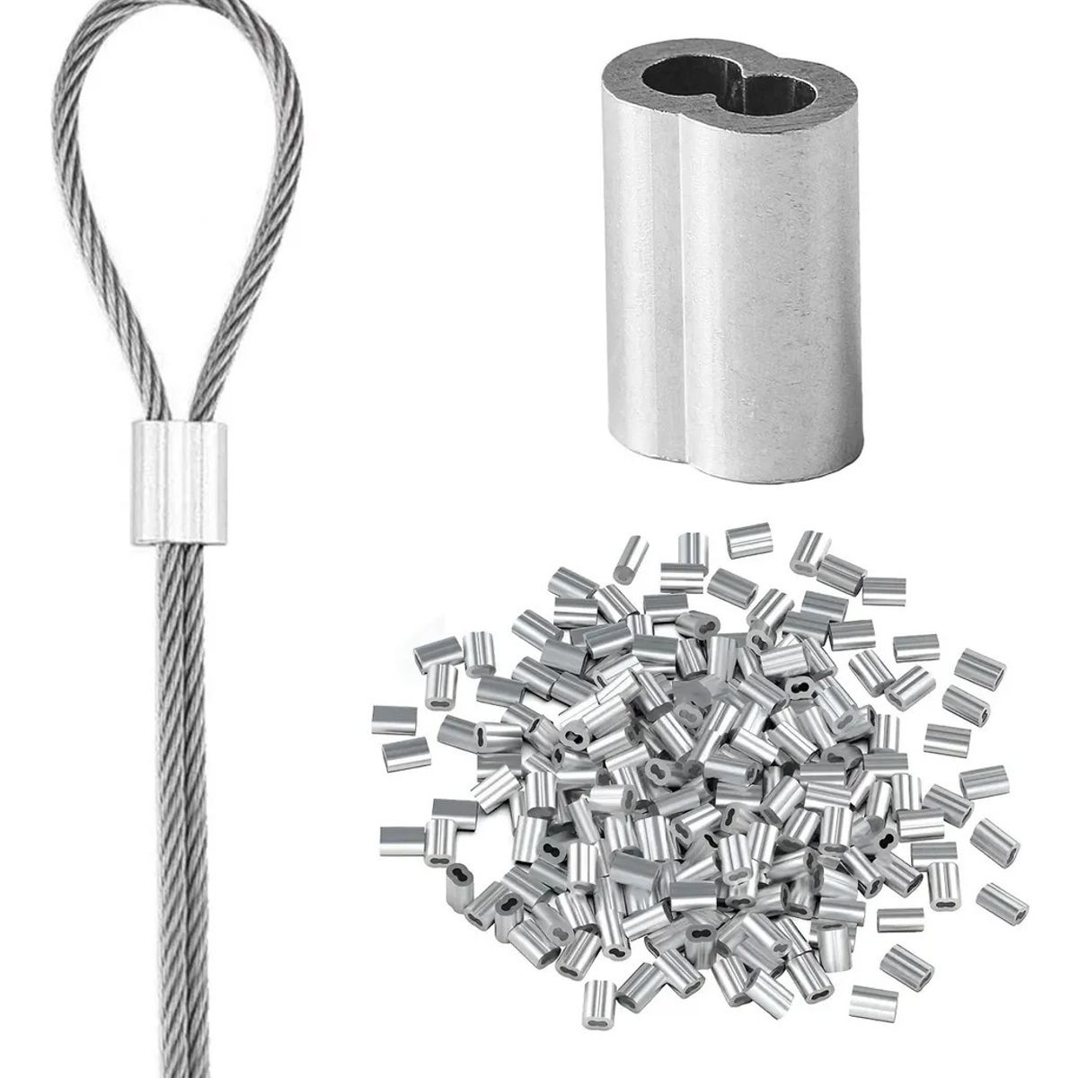 GENERICO - Casquillo Para Piola O Cable De Acero 2mm O 1/12 200 Und