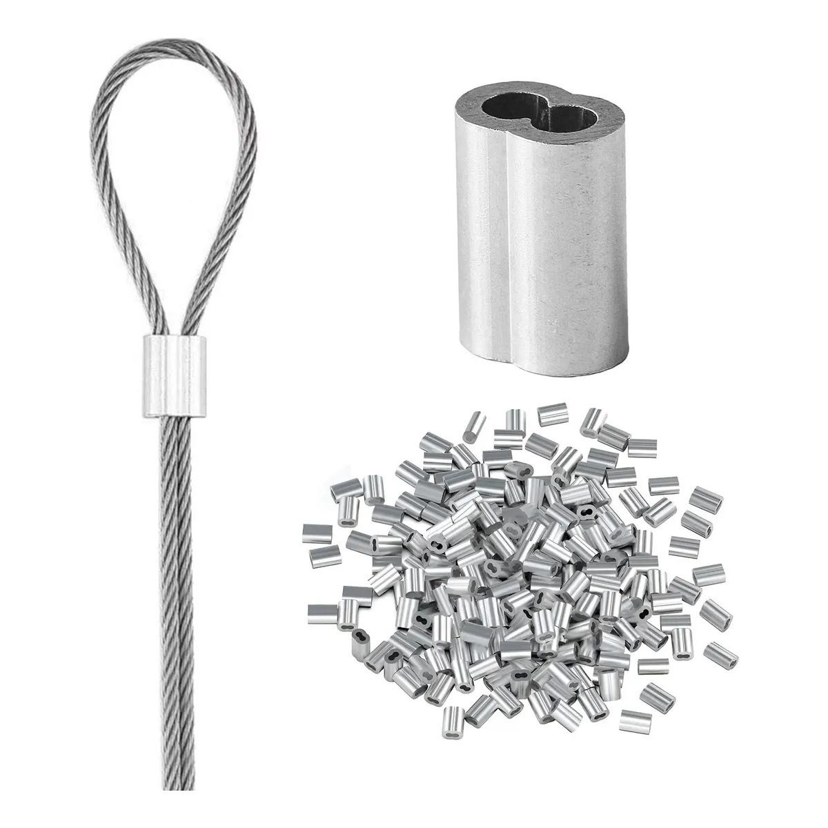 GENERICO - Casquillo Para Piola O Cable De Acero 2mm O 1/12 200 Und