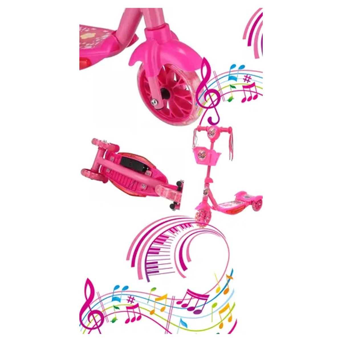 GENERICO - Monopatín 3 Ruedas Con Luces Música Y Canasto