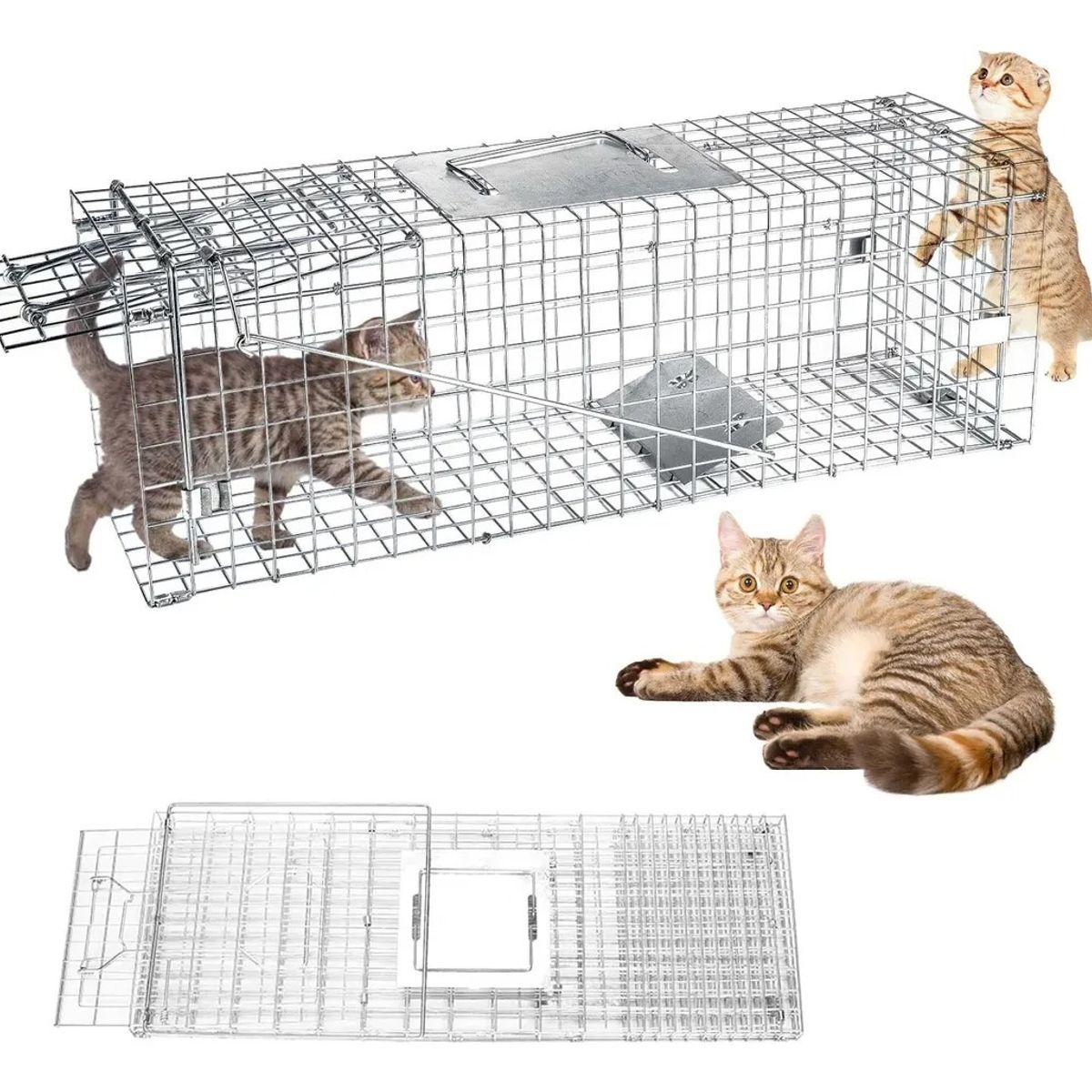 GENERICO - Trampa Jaula Para Captura Gatos Conejos Animale 94x34x37cm