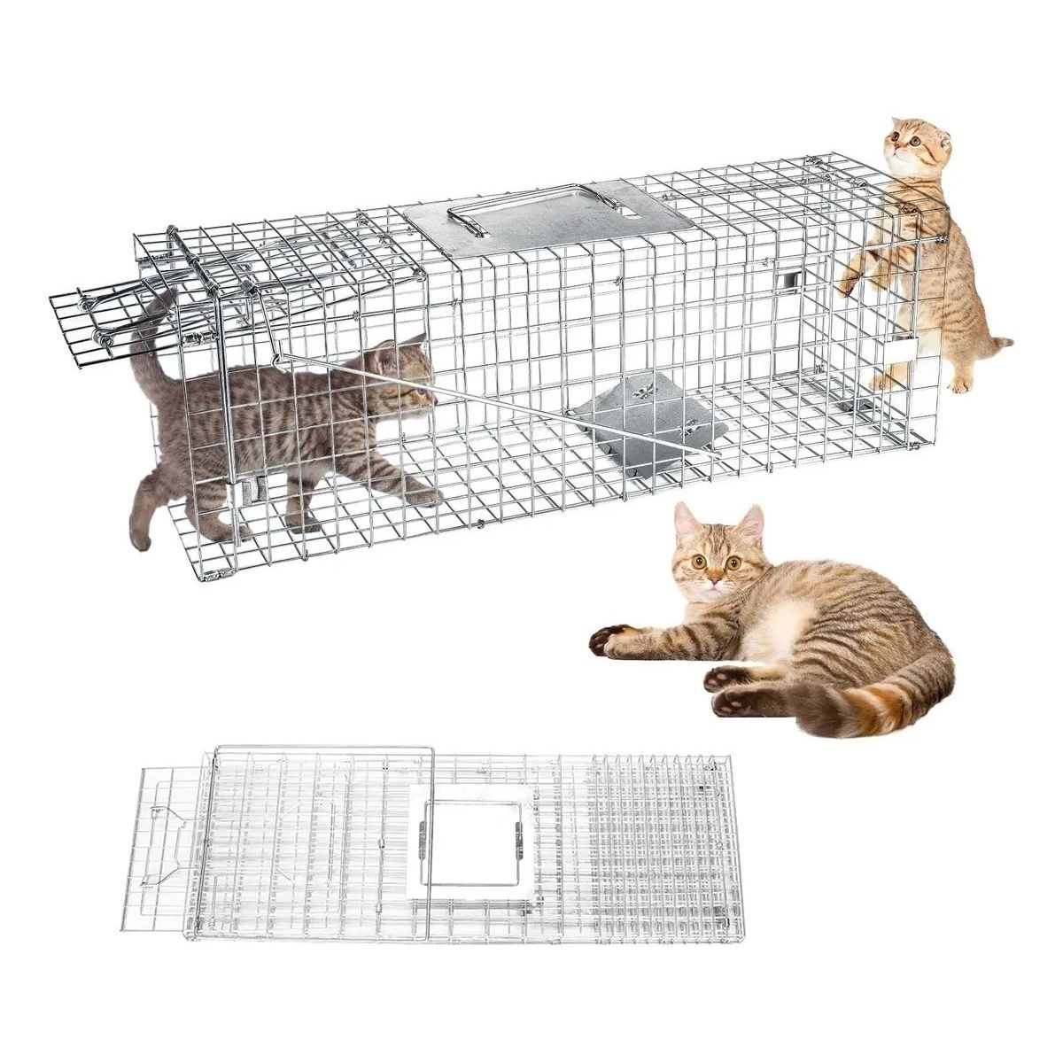 GENERICO - Trampa Jaula Para Captura Gatos Conejos Animale 94x34x37cm