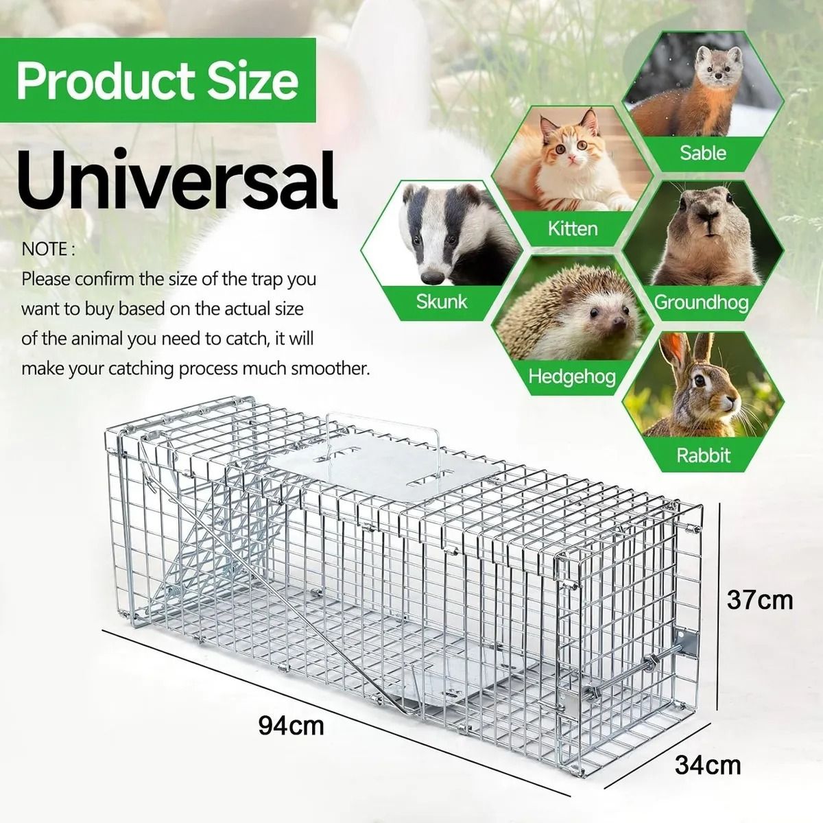 GENERICO - Trampa Jaula Para Captura Gatos Conejos Animale 94x34x37cm