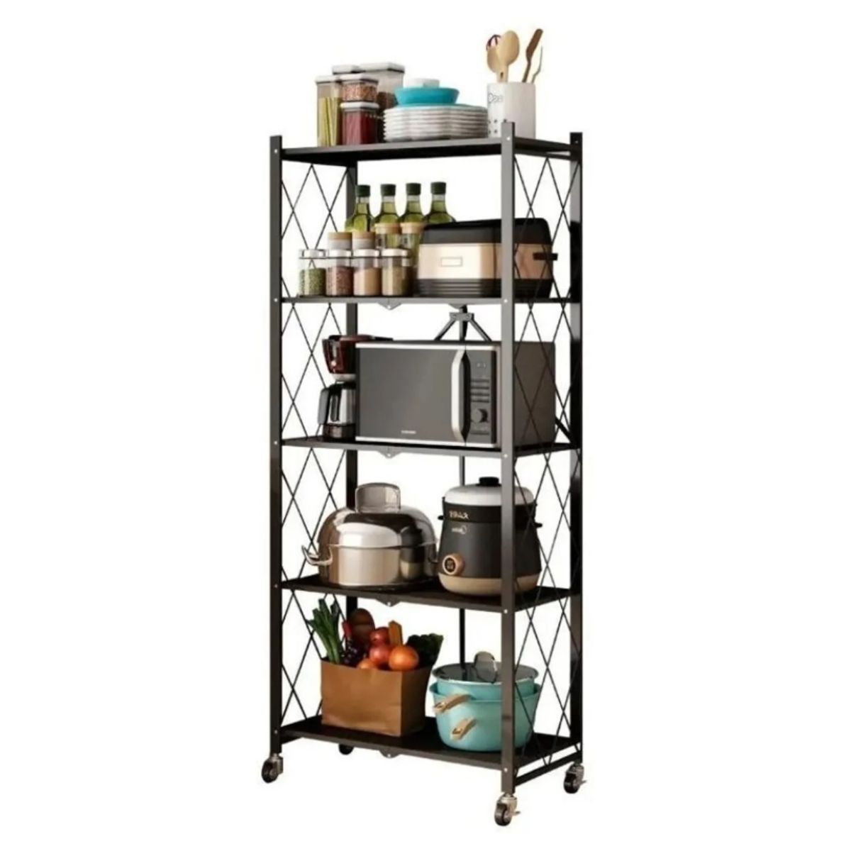 GENERICO - Estante Plegable Multiuso Metal 5 Niveles Con Ruedas Cocina