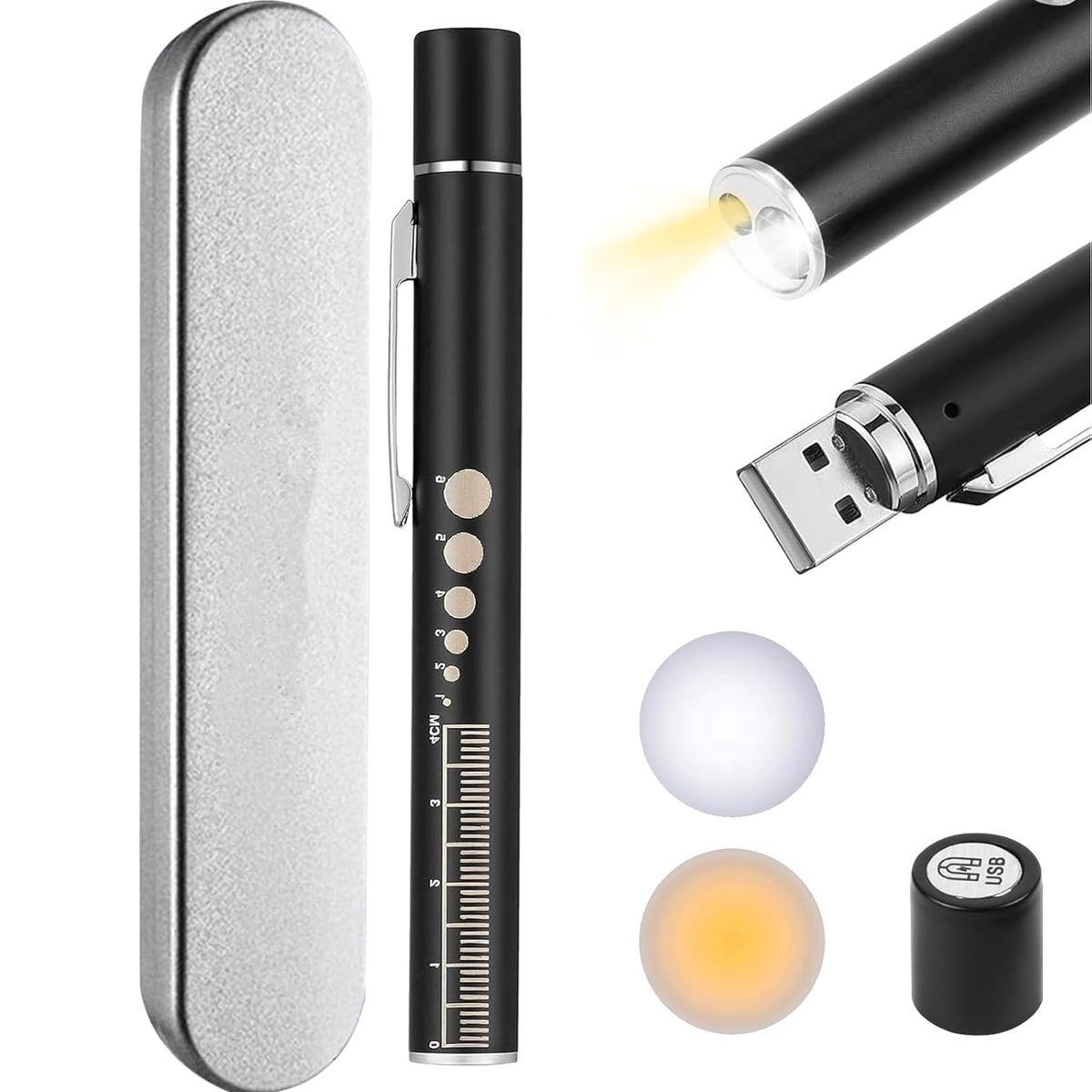 KUANGYE - Linterna Médica ReflejosCarga UsbLuz Blanca Y Amarillapara Médicos