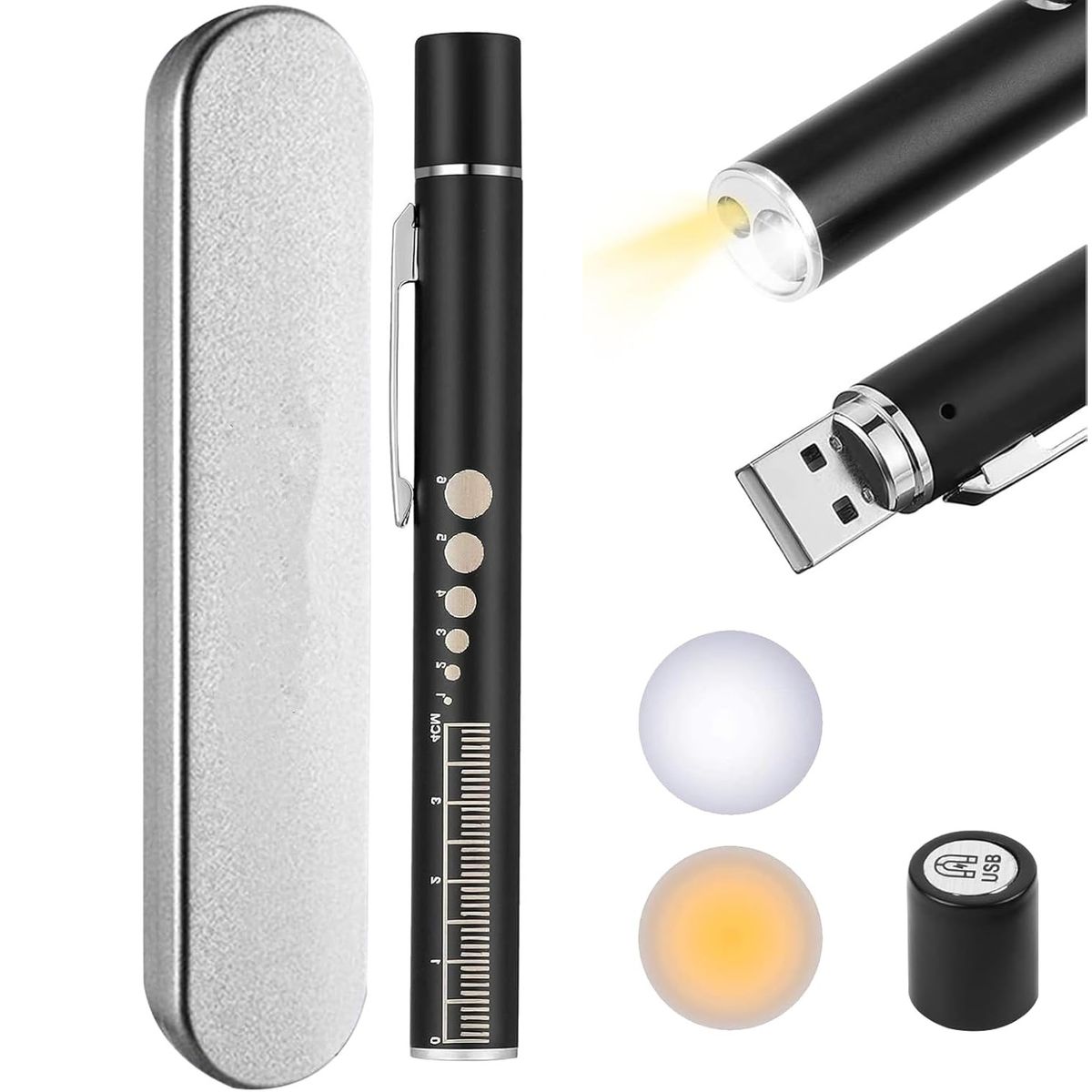 KUANGYE - Linterna Médica ReflejosCarga UsbLuz Blanca Y Amarillapara Médicos