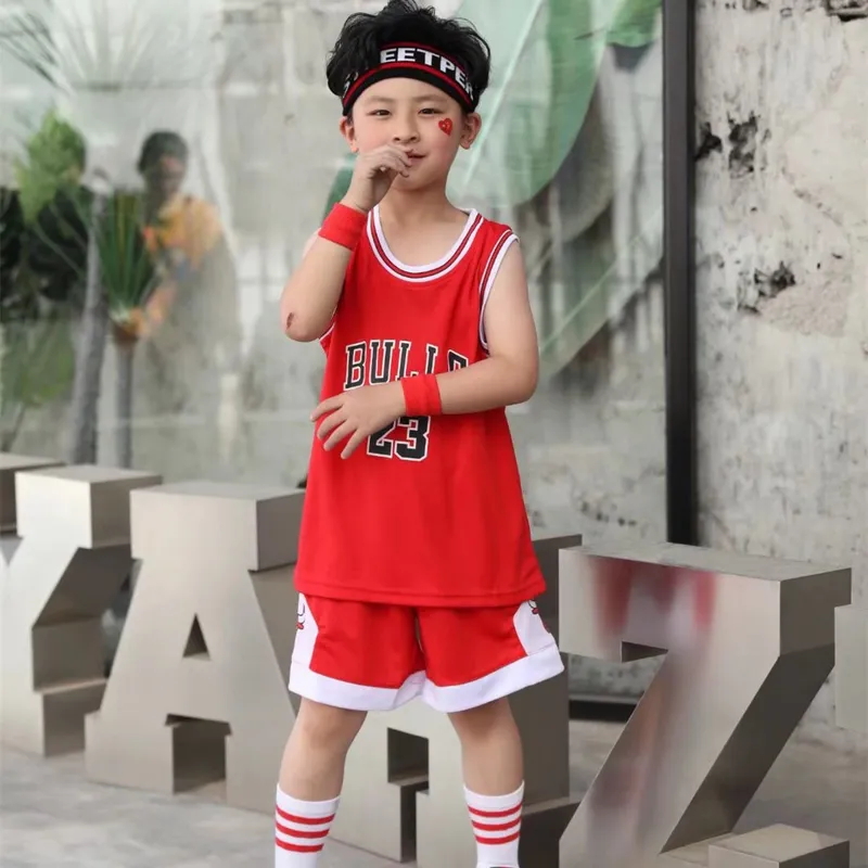 DANWEILE - Traje de entrenamiento de baloncesto de manga corta para niños Rojo