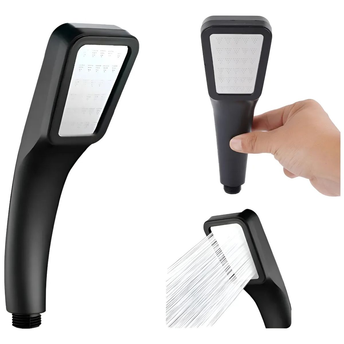 GENERICO - Cabezal Ducha Telefono Negro Aumenta Presion Presurizado