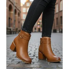 SNOOPY - Botines color Camel para Dama Taco Medio M477