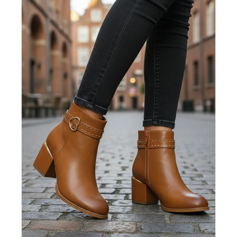 SNOOPY - Botines  color Camel para Dama  Taco Medio M477