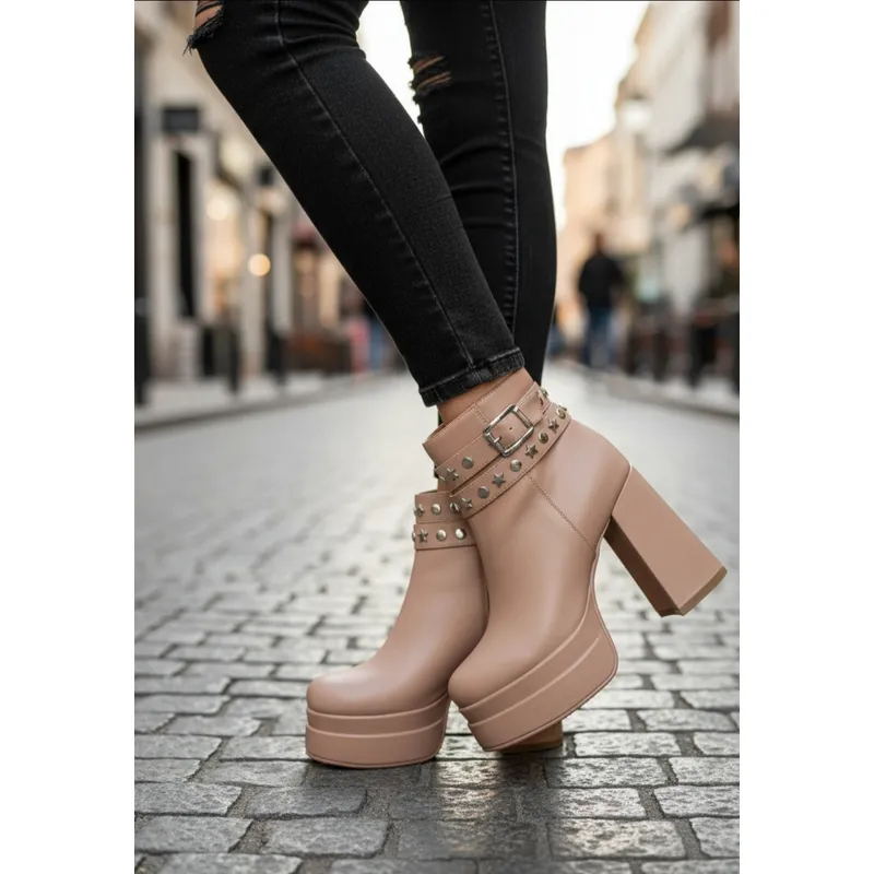 SNOOPY - Botines Mujer color Caqui Taco Alto con Plataforma M347