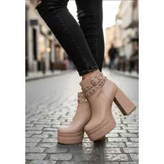 SNOOPY - Botines Mujer color Caqui Taco Alto con Plataforma M347