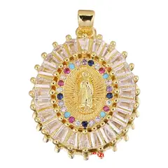 GENERICO - Collar y dije Virgen Guadalupe con piedras colores y enchape oro