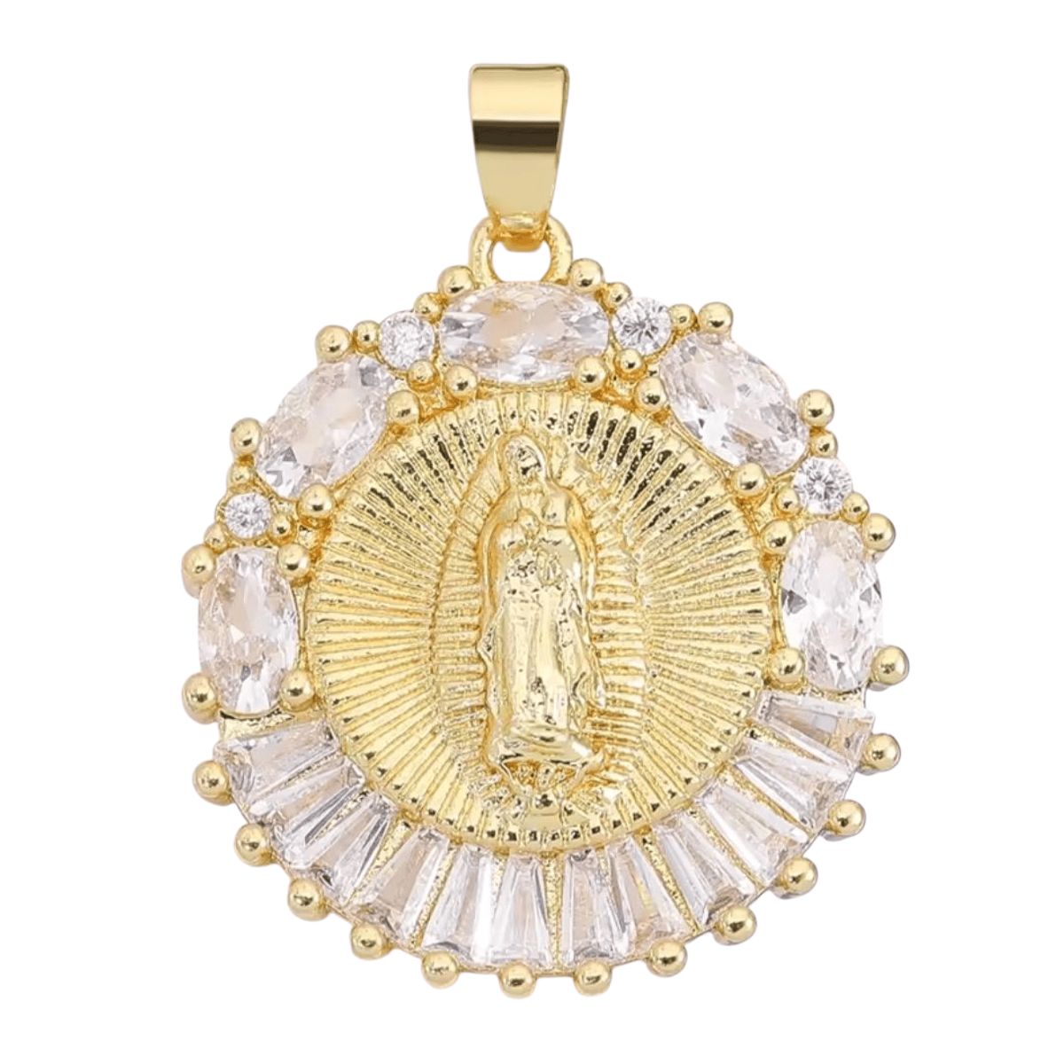 GENERICO - Collar y dije Virgen Guadalupe con piedras blancas y enchape oro