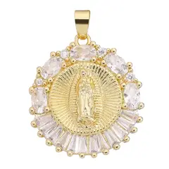 GENERICO - Collar y dije Virgen Guadalupe con piedras blancas y enchape oro