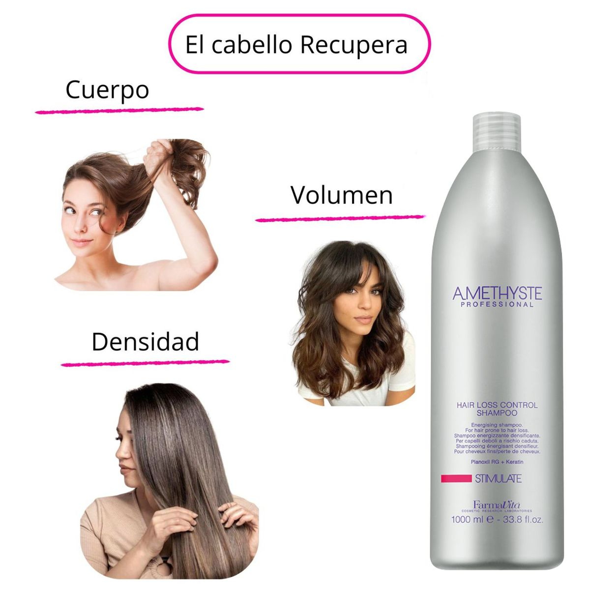 FARMAVITA - Shampoo Amethyste Stimulate 1000ml Planoxil RG Keratina Anticaida