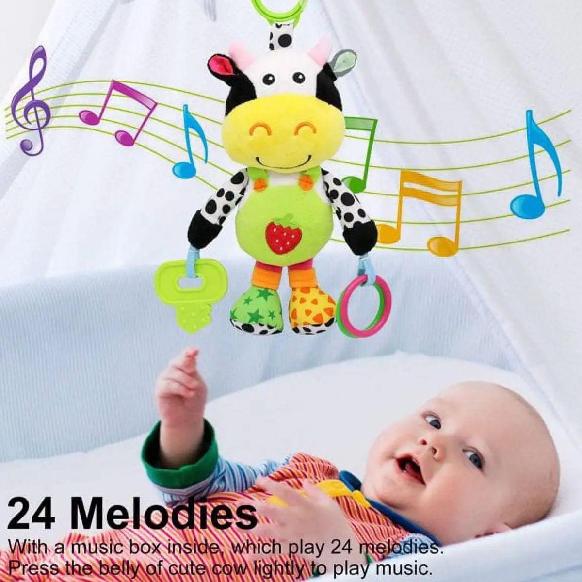 GENERICO - Peluche Estimulación Sensorial Bebé Con Sonajero Vaquita