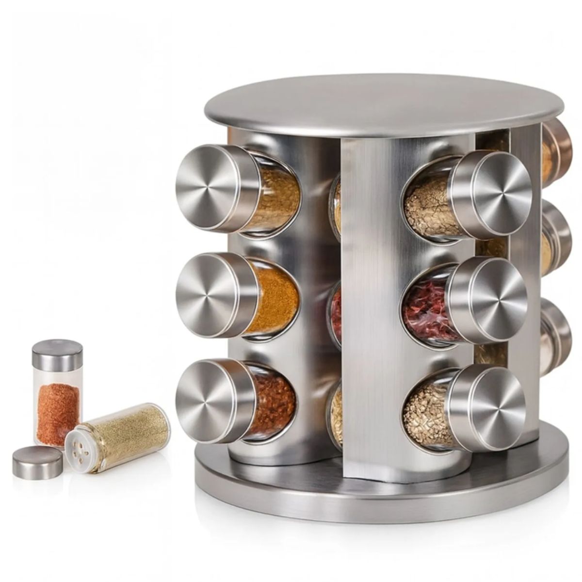 GENERICO - Set Especiero Giratorio Acero Inoxidable 12 Frascos