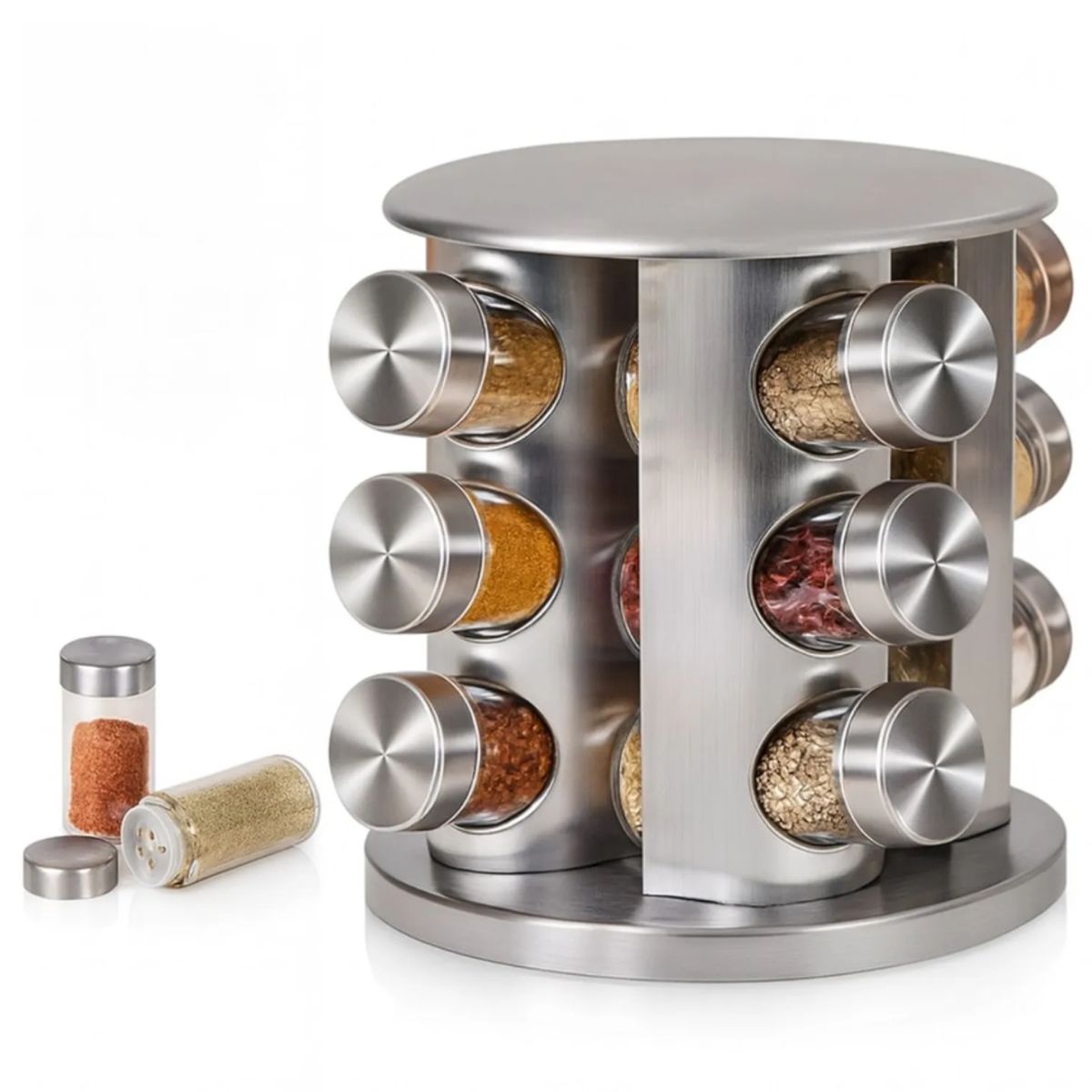 GENERICO - Set Especiero Giratorio Acero Inoxidable 12 Frascos