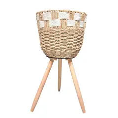 OEM - Macetero Tejido Porta Maceta Rustico Beige Blanco 50x25cm