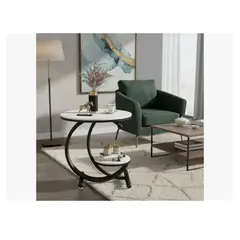 GENERICO - Mesa Auxiliar Dos Niveles Con Efecto Mármol Elegante Moderna