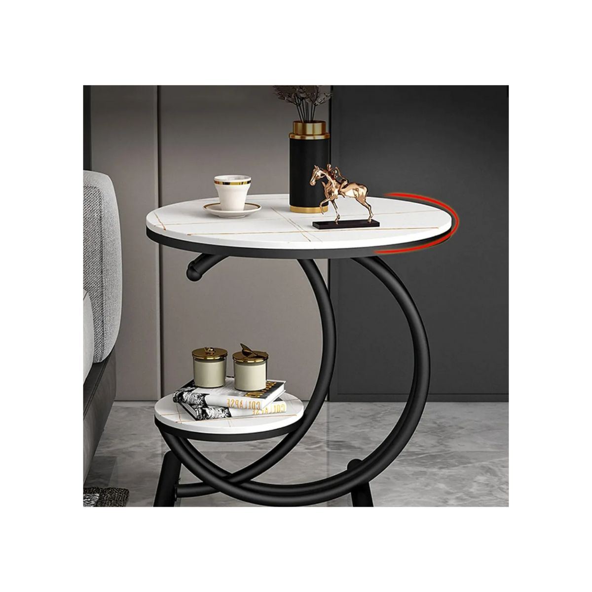 GENERICO - Mesa Auxiliar Dos Niveles Con Efecto Mármol Elegante Moderna