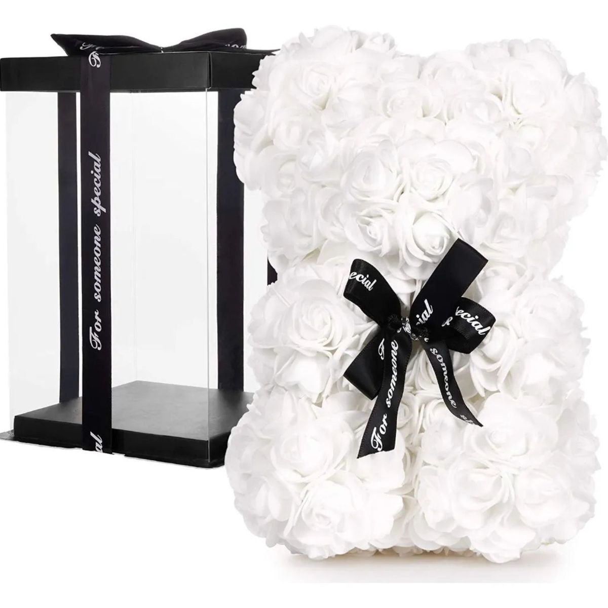 MOVI - Oso de Rosas Artificiales Blancas con Caja de Regalo