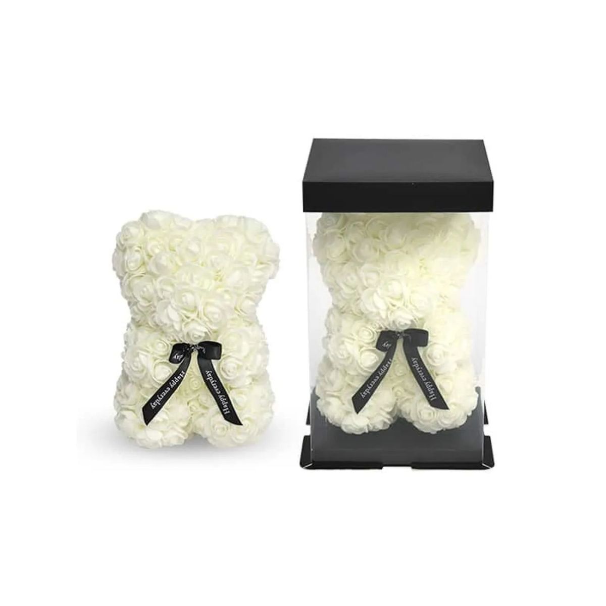 MOVI - Oso de Rosas Artificiales Blancas con Caja de Regalo