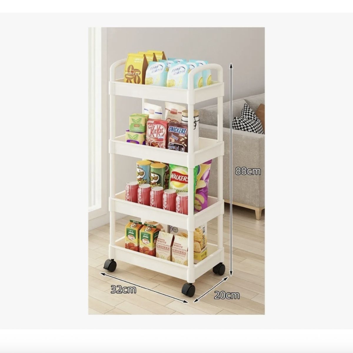 GENERICO - Carrito De Almacenamiento De 4 Niveles Con Asa Cocina Baño Blanco