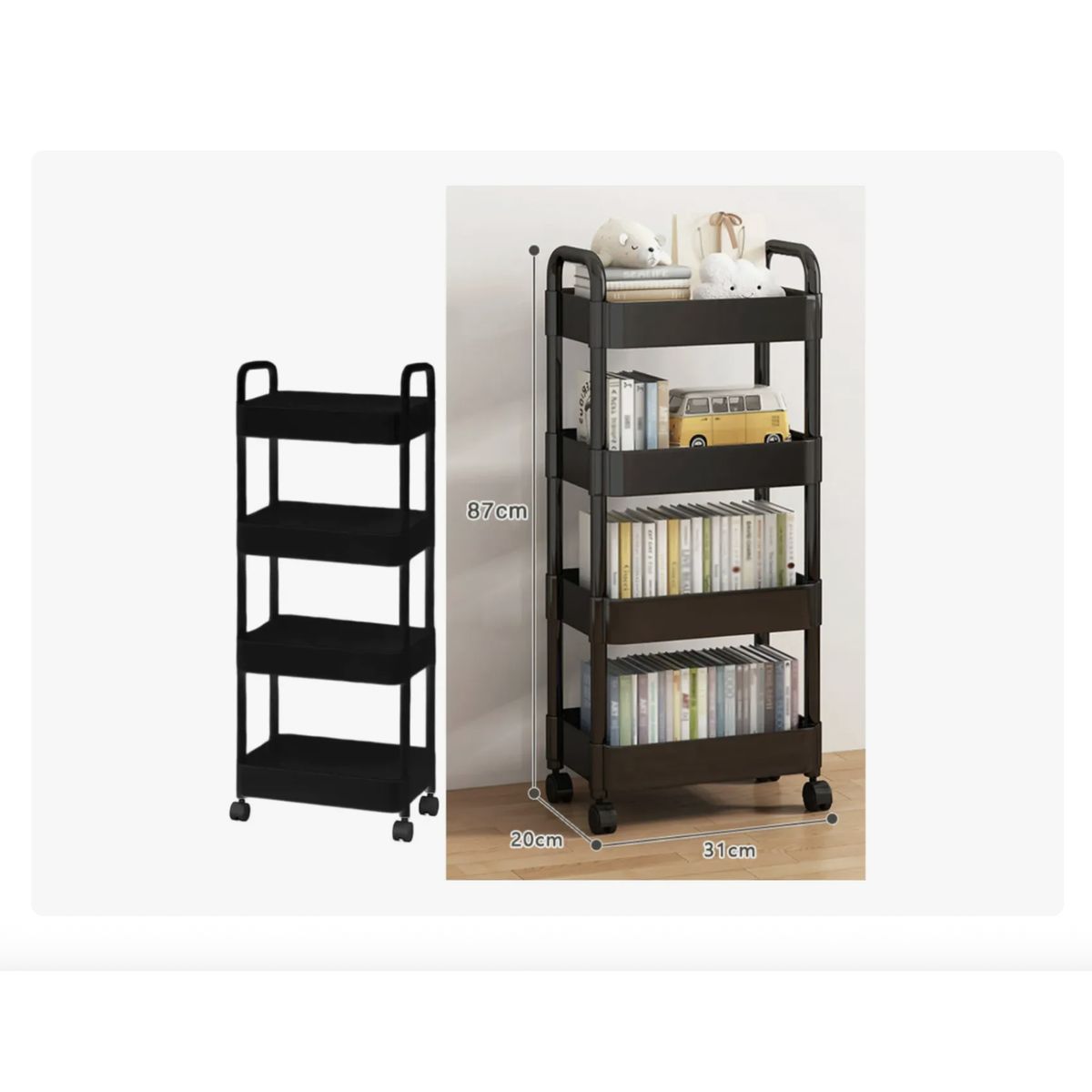 GENERICO - Carrito De Almacenamiento De 4 Niveles Con Asa Cocina Baño Negro