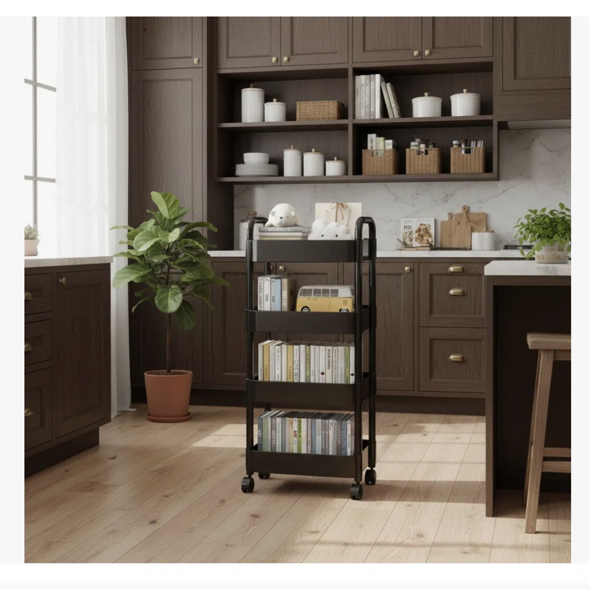 GENERICO - Carrito De Almacenamiento De 4 Niveles Con Asa Cocina Baño Negro