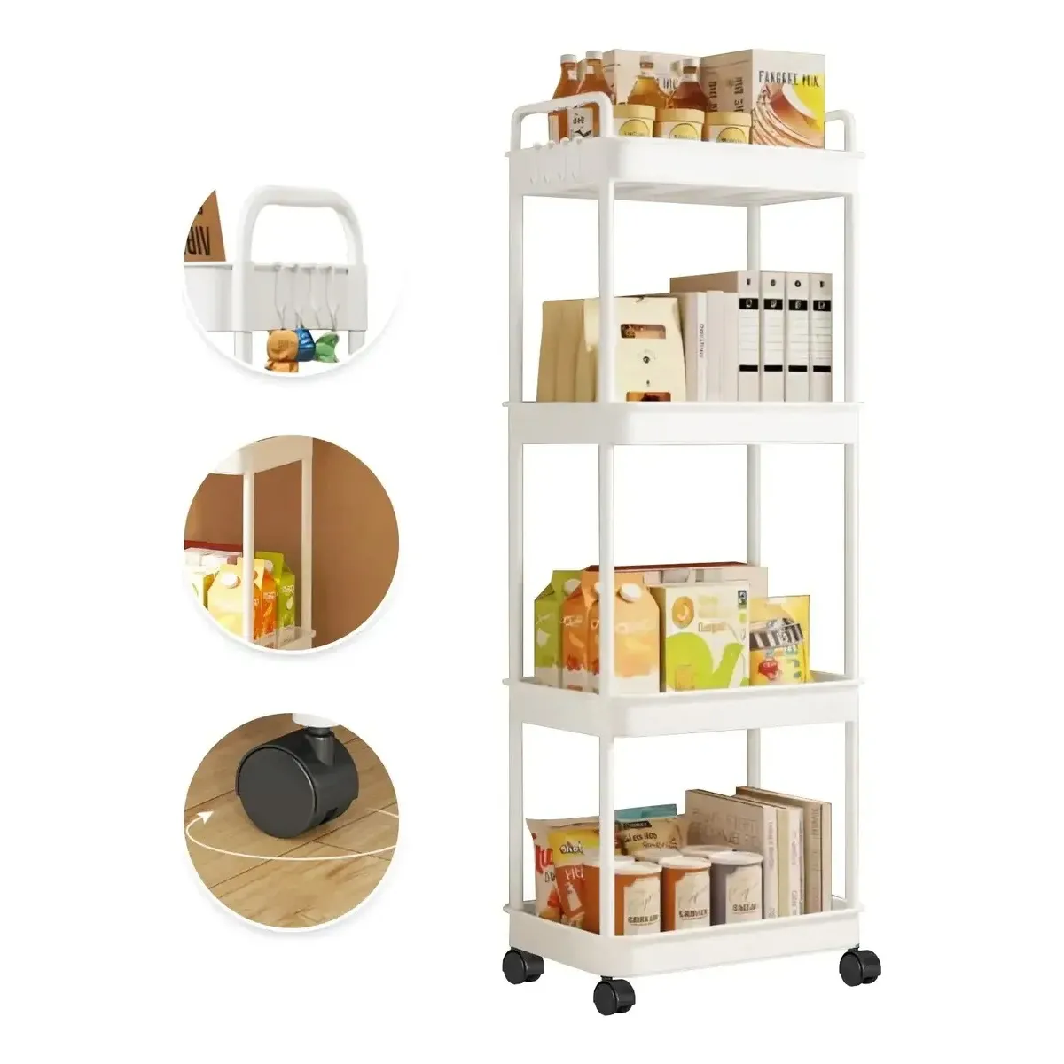 GENERICO - Carrito De Almacenamiento De 4 Niveles Con Asa Cocina Baño Blanco